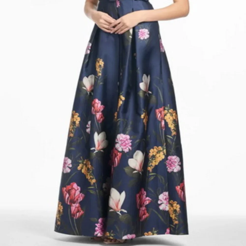 Sachin & Babi Midnight Garden Blue Marta Floral Print Satin Gown - Picture 4 of 6